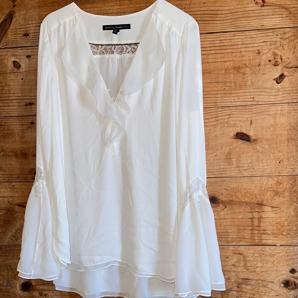 White House Black Whimsical Romantic Blouse Bell Sleeve